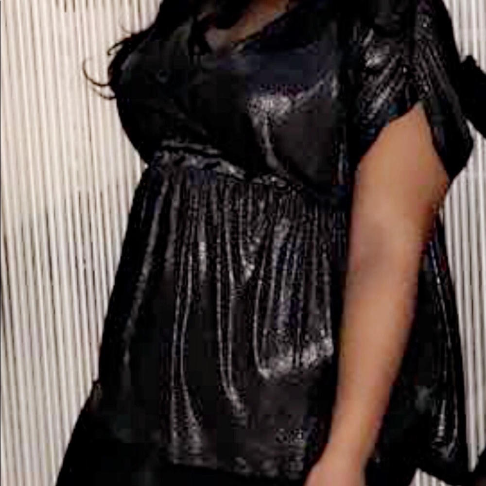 Gray metallic blouse with accent sequin waist